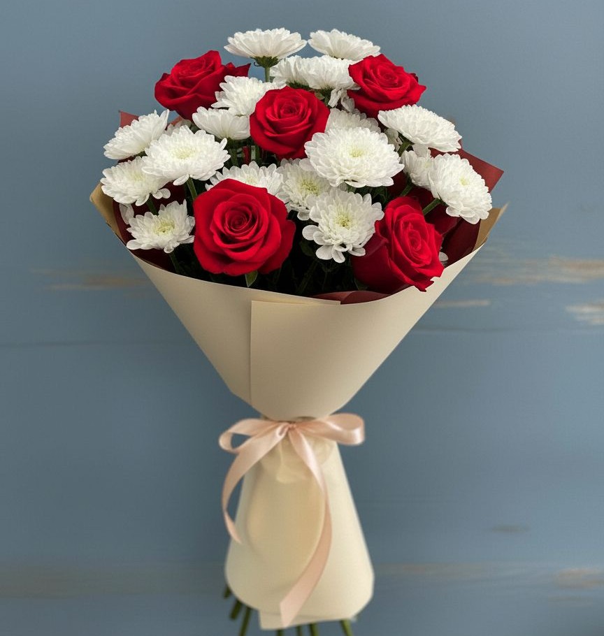 Букет цветов из: Розы и Хризантемы в Поддорье