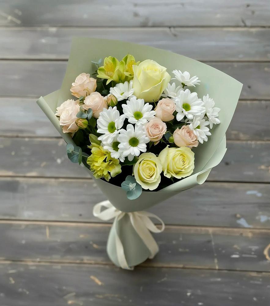 Букет цветов из: Альстромерии, Розы и Хризантемы в Поддорье