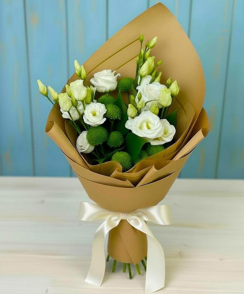 Букет цветов из: Хризантемы и Лизиантусы в Поддорье