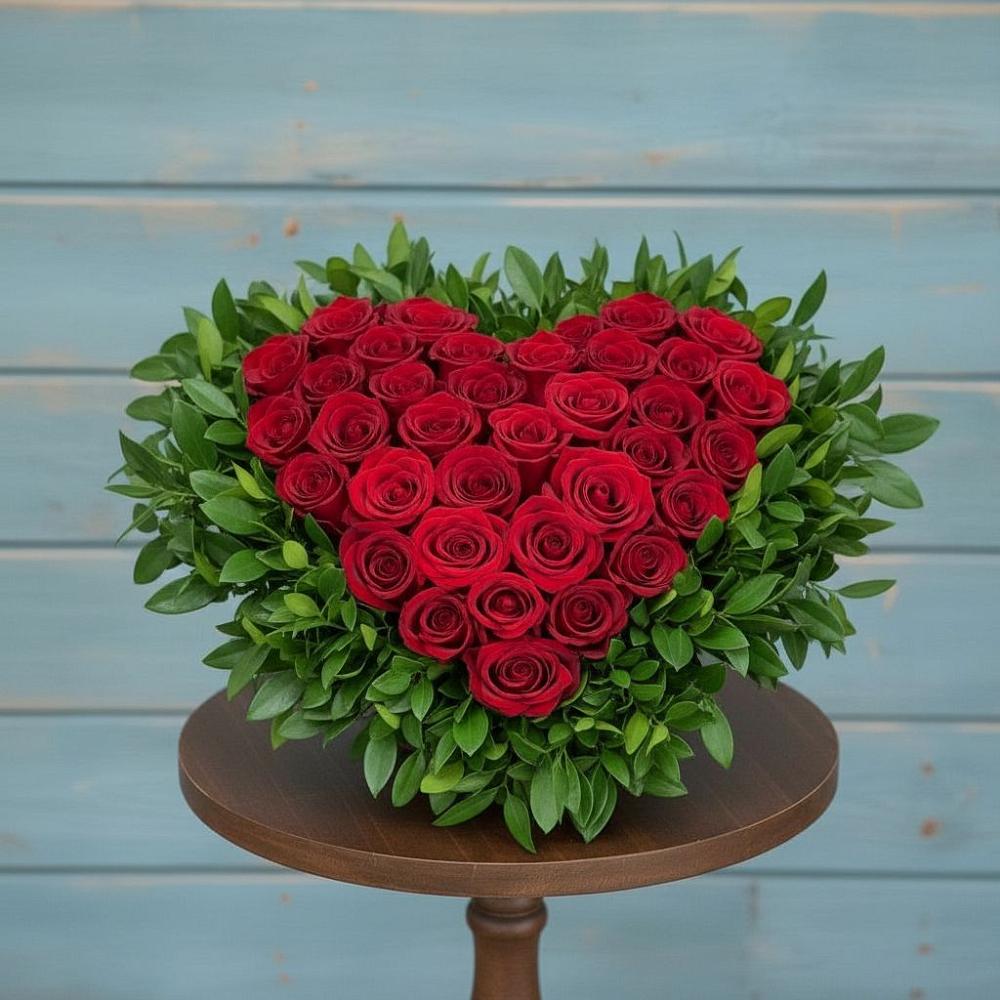 Цветочная композиция из Розы в виде сердца в Поддорье