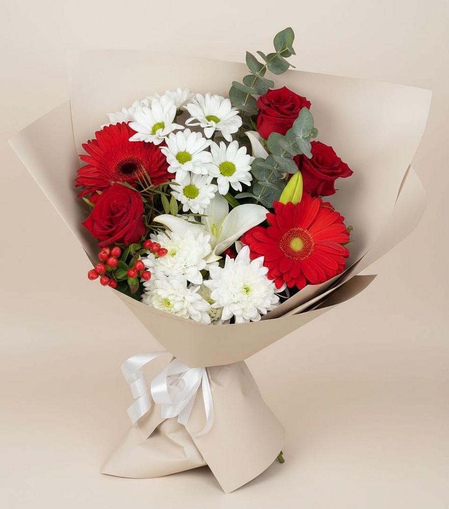 Букет цветов из: Розы, Хризантемы, Герберы и Лилии в Поддорье