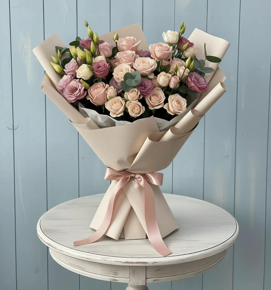 Букет цветов из: Розы и Лизиантусы в Поддорье