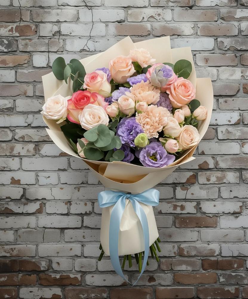 Букет цветов из: Розы, Лизиантусы и Гвоздики в Поддорье