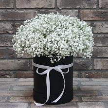 Цветочная композиция из Гипсофила в шляпной коробке в Поддорье