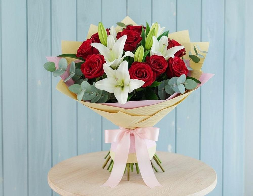 Букет цветов из: Лилии и Розы в Поддорье
